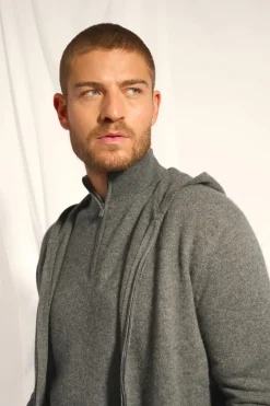 ELLIOT gilet col zippé capuche anthracite chiné