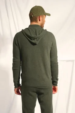 ELLIOT gilet col zippé capuche kaki chiné