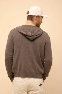ELLIOT gilet col zippé capuche taupe chiné