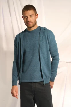 ELLIOT gilet col zippé capuche vert canard chiné