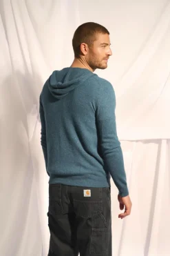 ELLIOT gilet col zippé capuche vert canard chiné