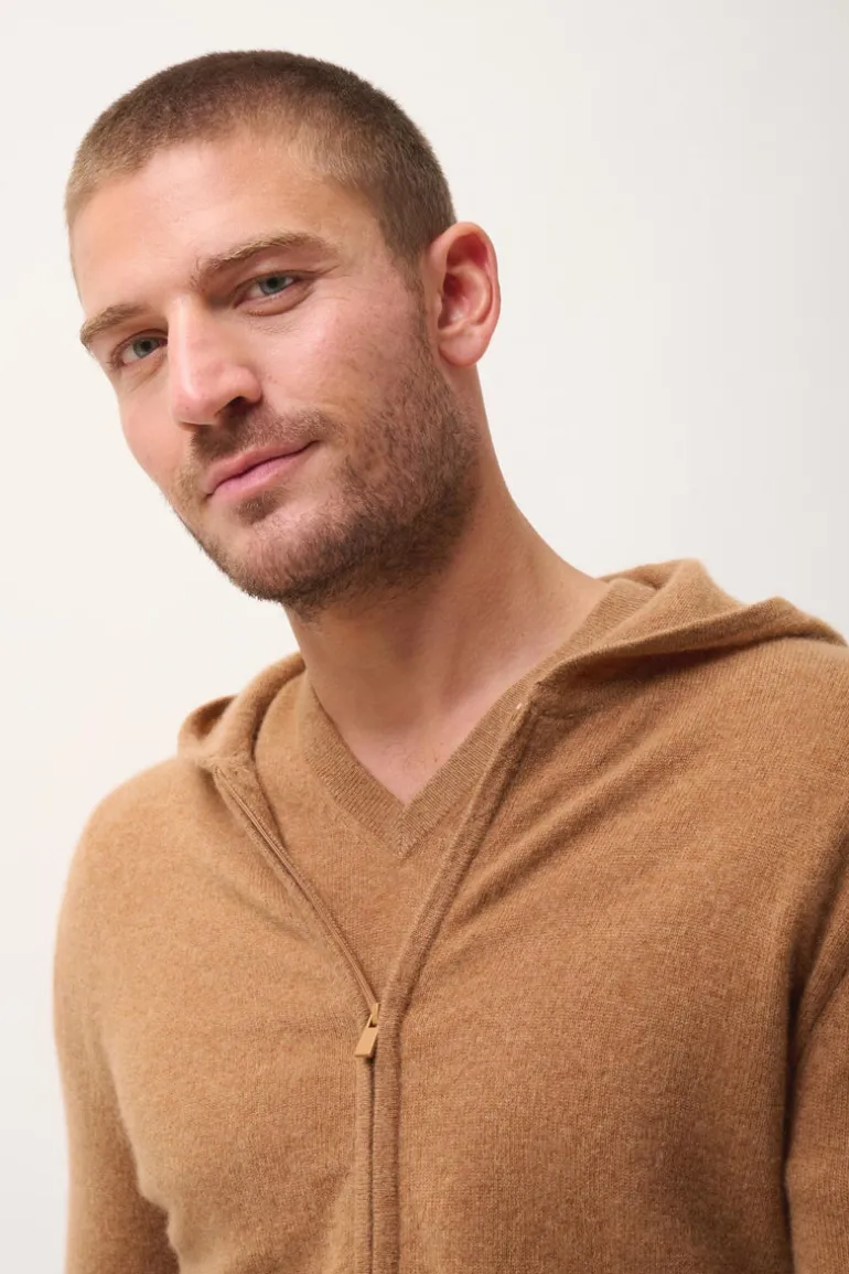 ELLIOT gilet col zippé capuche noisette