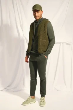 ELLIOT gilet col zippé capuche kaki chiné