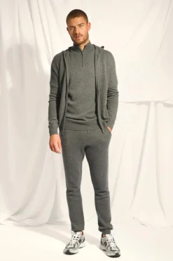 ELLIOT gilet col zippé capuche anthracite chiné