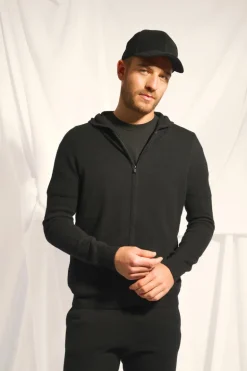 ELLIOT gilet col zippé capuche noir