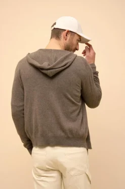 ELLIOT gilet col zippé capuche taupe chiné
