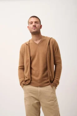 ELLIOT gilet col zippé capuche noisette