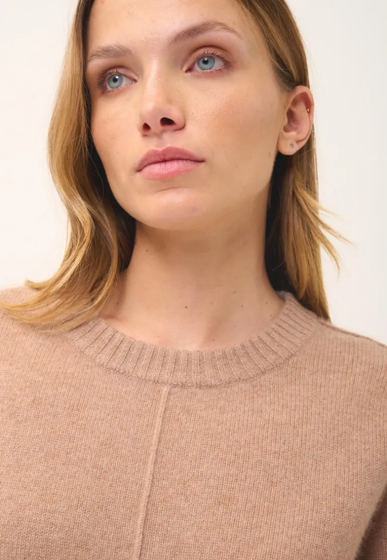 EMMA pull col rond camel chiné