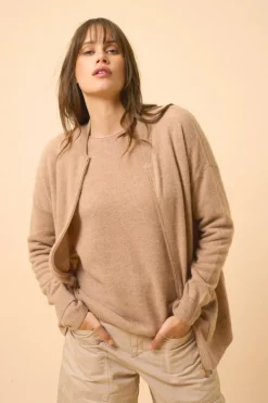ERVIE gilet col mao camel chiné