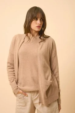 ERVIE gilet col mao camel chiné
