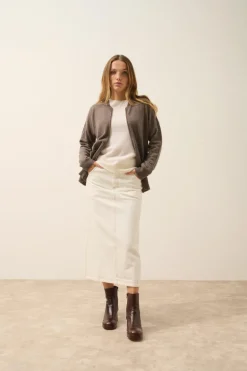 ERVIE gilet col mao taupe chiné