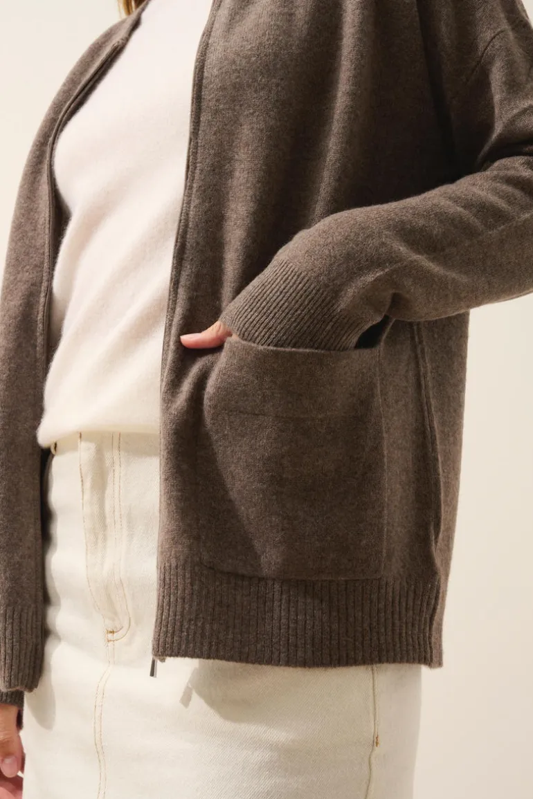 ERVIE gilet col mao taupe chiné
