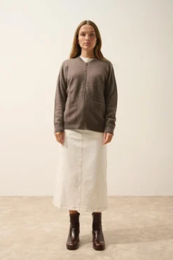 ERVIE gilet col mao taupe chiné