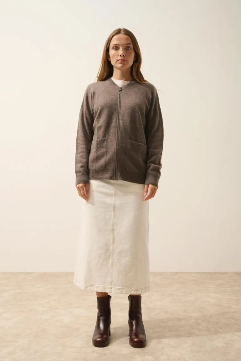 ERVIE gilet col mao taupe chiné