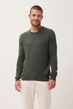 GABIN pull col rond kaki chiné