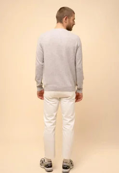 GUZMAN pull col tunisien gris clair chiné