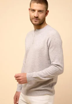GUZMAN pull col tunisien gris clair chiné
