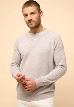 GUZMAN pull col tunisien gris clair chiné