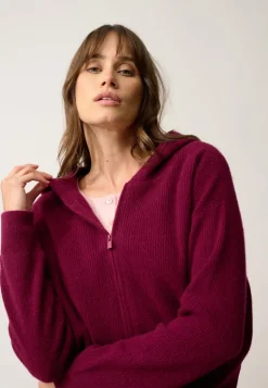 HELGA gilet col zippé capuche bordeaux
