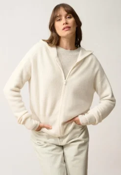 HELGA gilet col zippé capuche ivoire