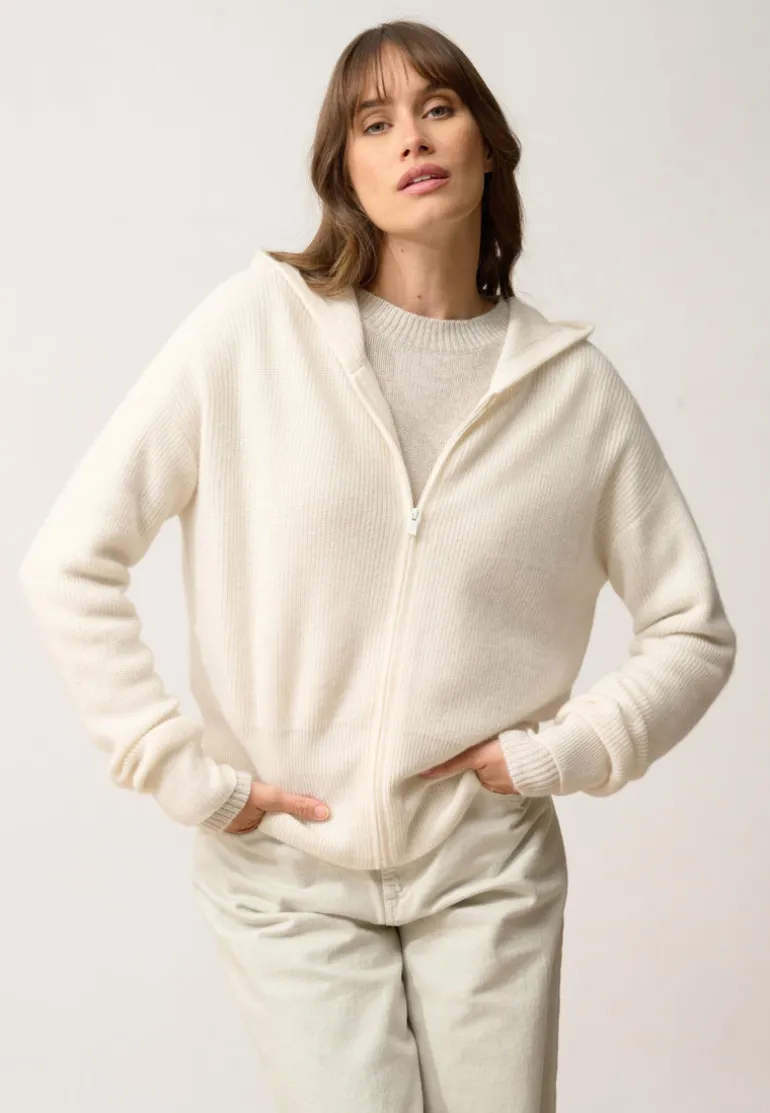 HELGA gilet col zippé capuche ivoire