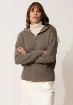 HELGA gilet col zippé capuche taupe chiné