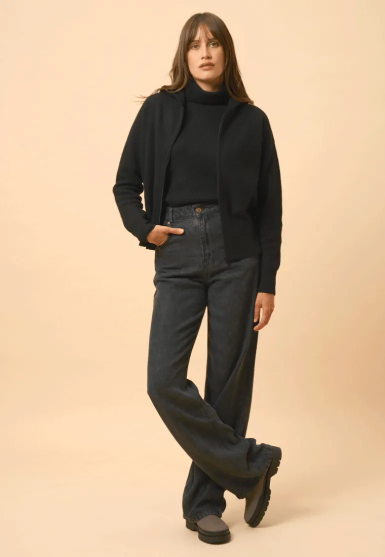 HELGA gilet col zippé capuche noir