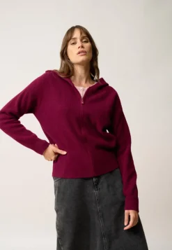 HELGA gilet col zippé capuche bordeaux