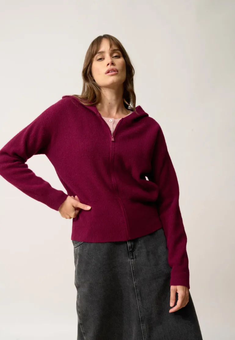 HELGA gilet col zippé capuche bordeaux