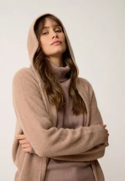 HELGA gilet col zippé capuche camel chiné