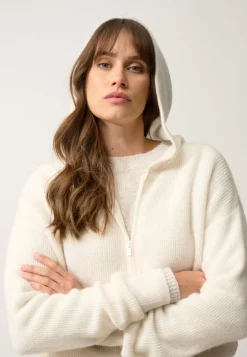 HELGA gilet col zippé capuche ivoire