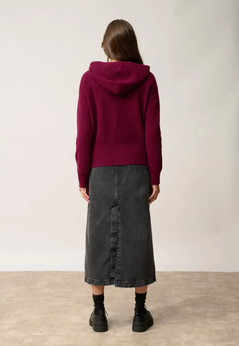 HELGA gilet col zippé capuche bordeaux