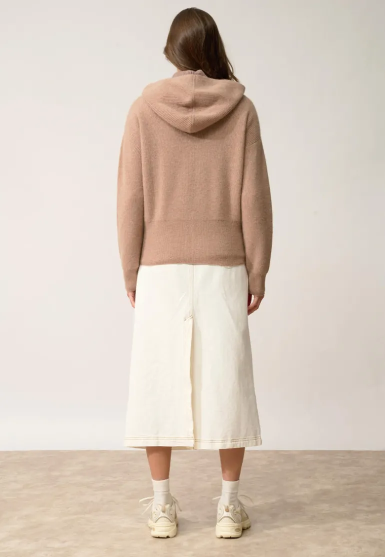 HELGA gilet col zippé capuche camel chiné