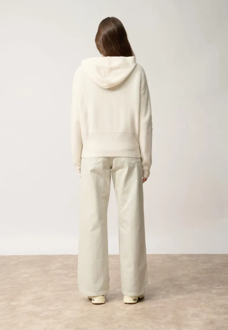 HELGA gilet col zippé capuche ivoire