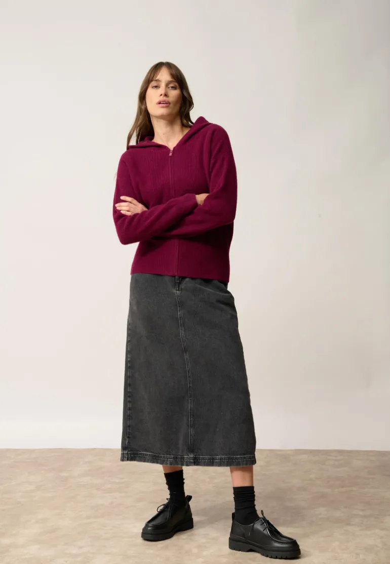HELGA gilet col zippé capuche bordeaux
