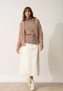 HELGA gilet col zippé capuche camel chiné