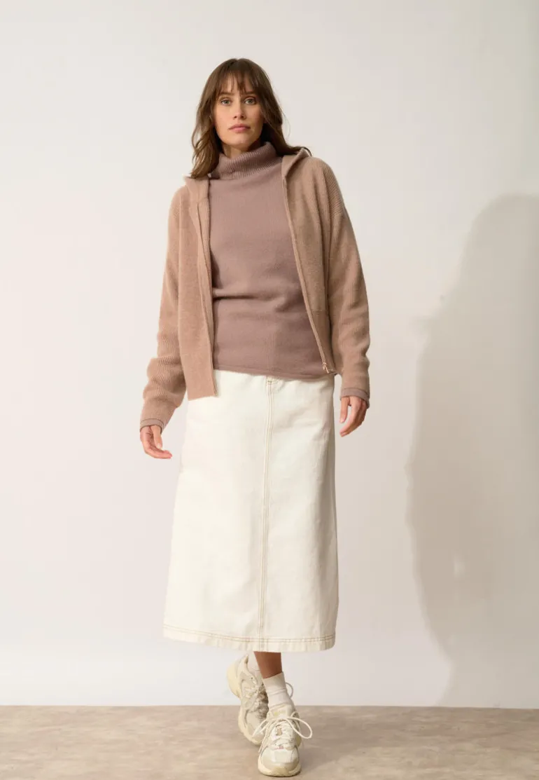 HELGA gilet col zippé capuche camel chiné