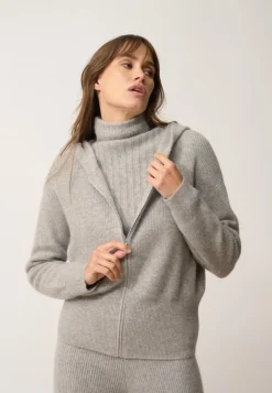 HELGA gilet col zippé capuche nuage chiné