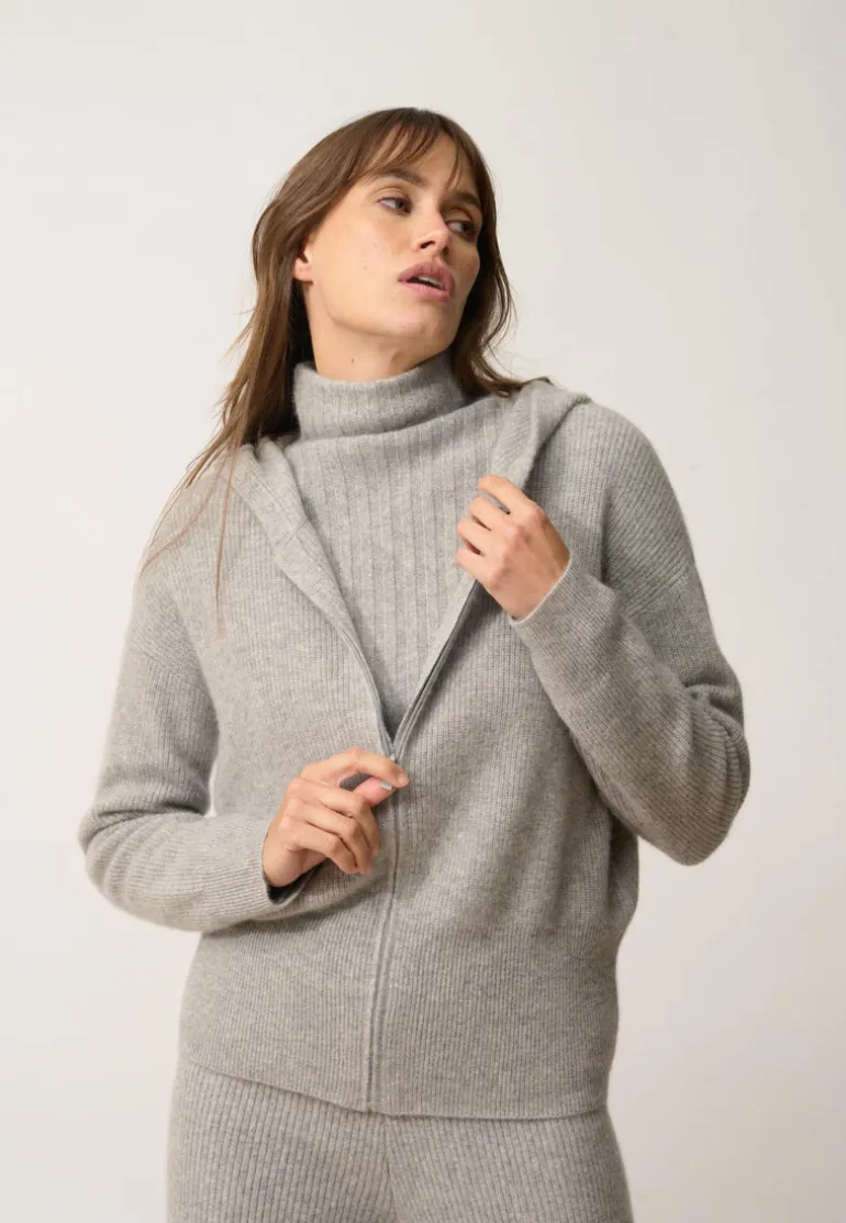 HELGA gilet col zippé capuche nuage chiné