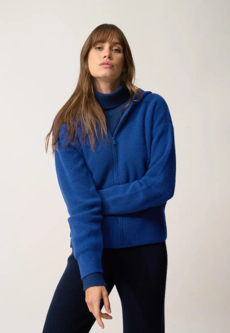 HELGA gilet col zippé capuche outremer