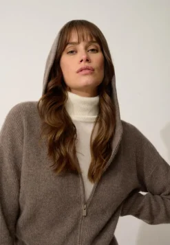 HELGA gilet col zippé capuche taupe chiné