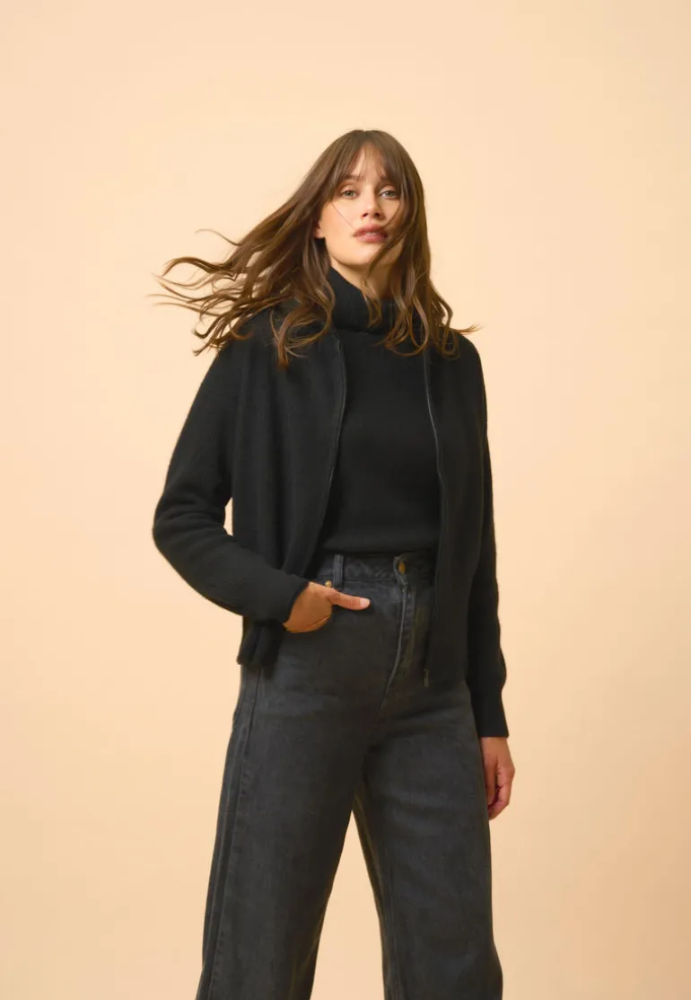 HELGA gilet col zippé capuche noir