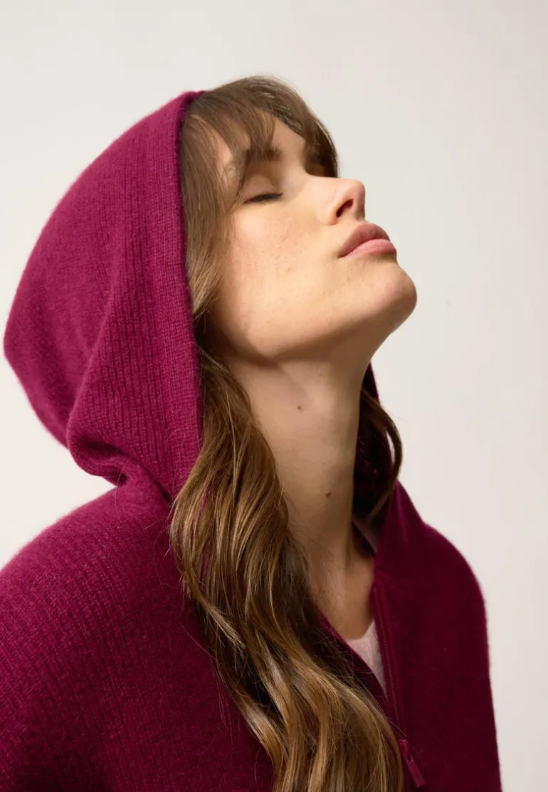 HELGA gilet col zippé capuche bordeaux