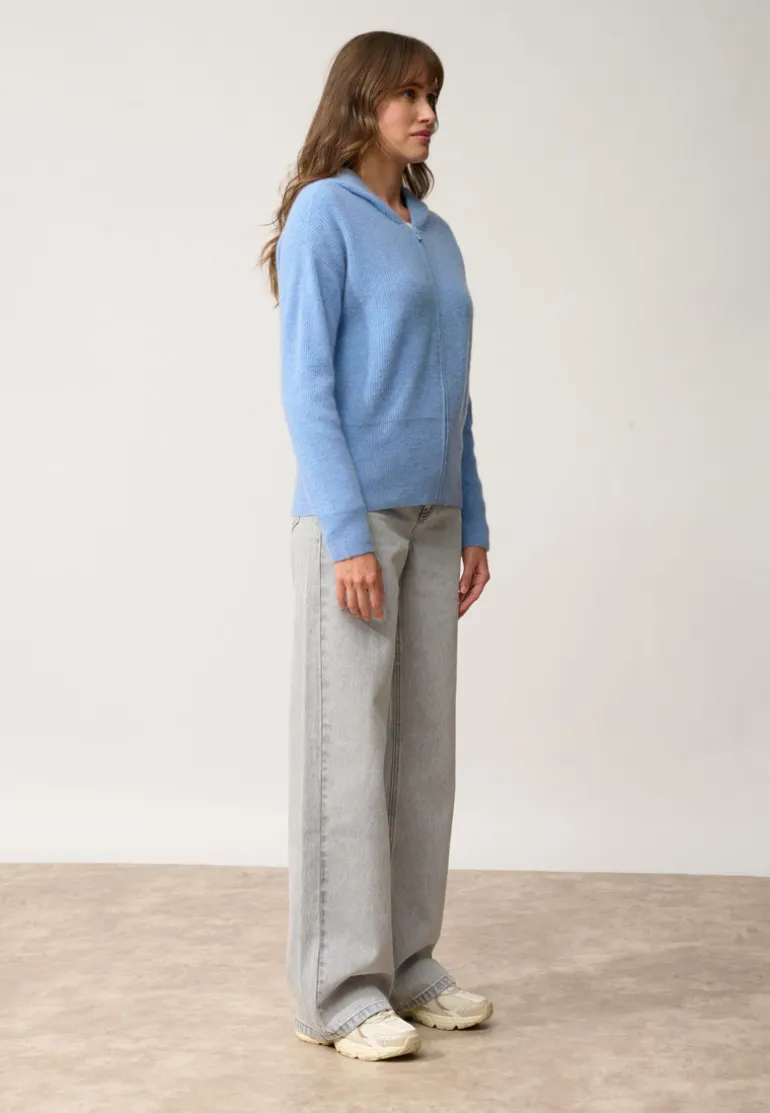 HELGA gilet col zippé capuche sky