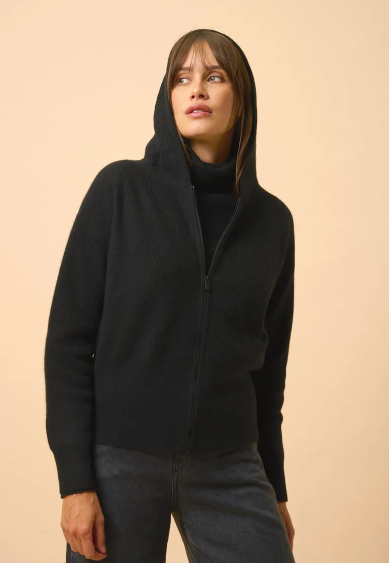 HELGA gilet col zippé capuche noir
