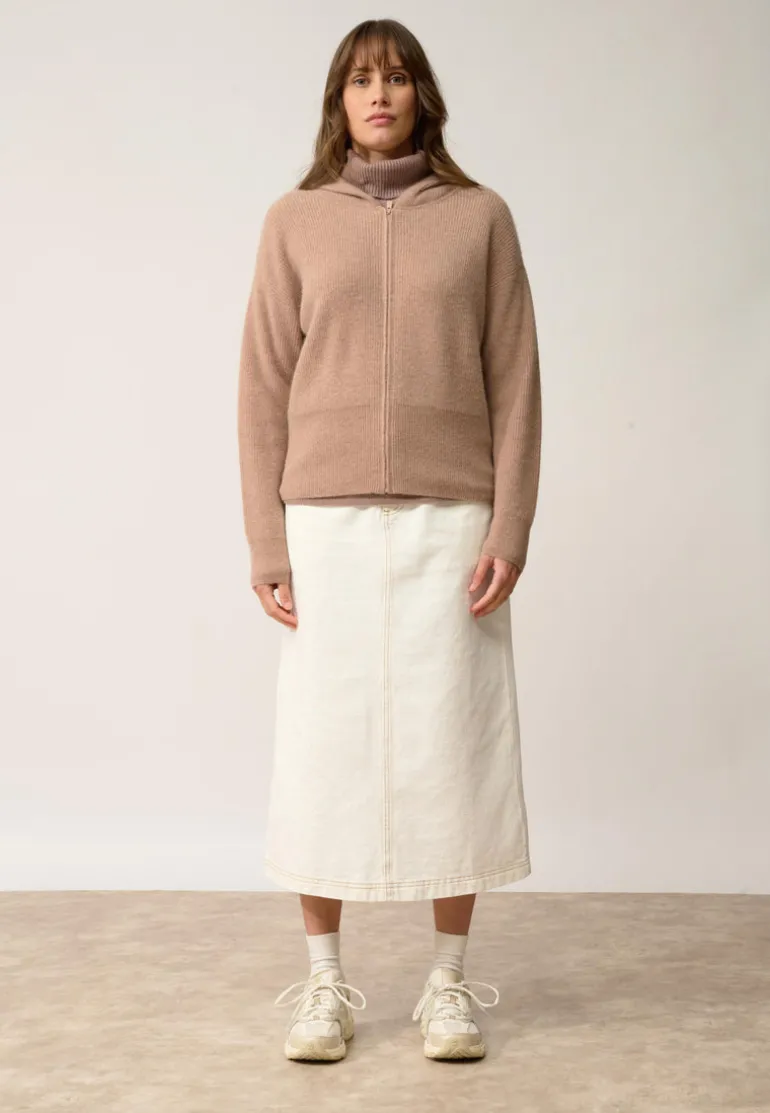HELGA gilet col zippé capuche camel chiné
