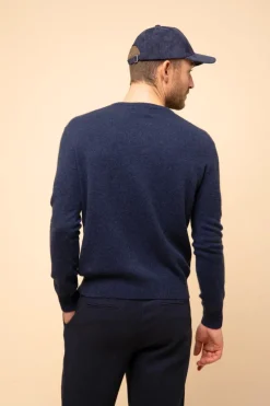 HOWARD pull col rond bleu nuit chiné