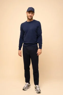 HOWARD pull col rond bleu nuit chiné