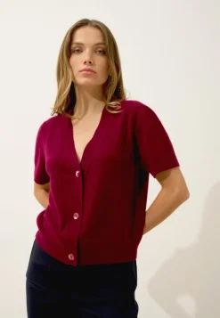 IRIS cardigan col v bordeaux