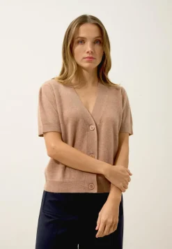 IRIS cardigan col v camel chiné